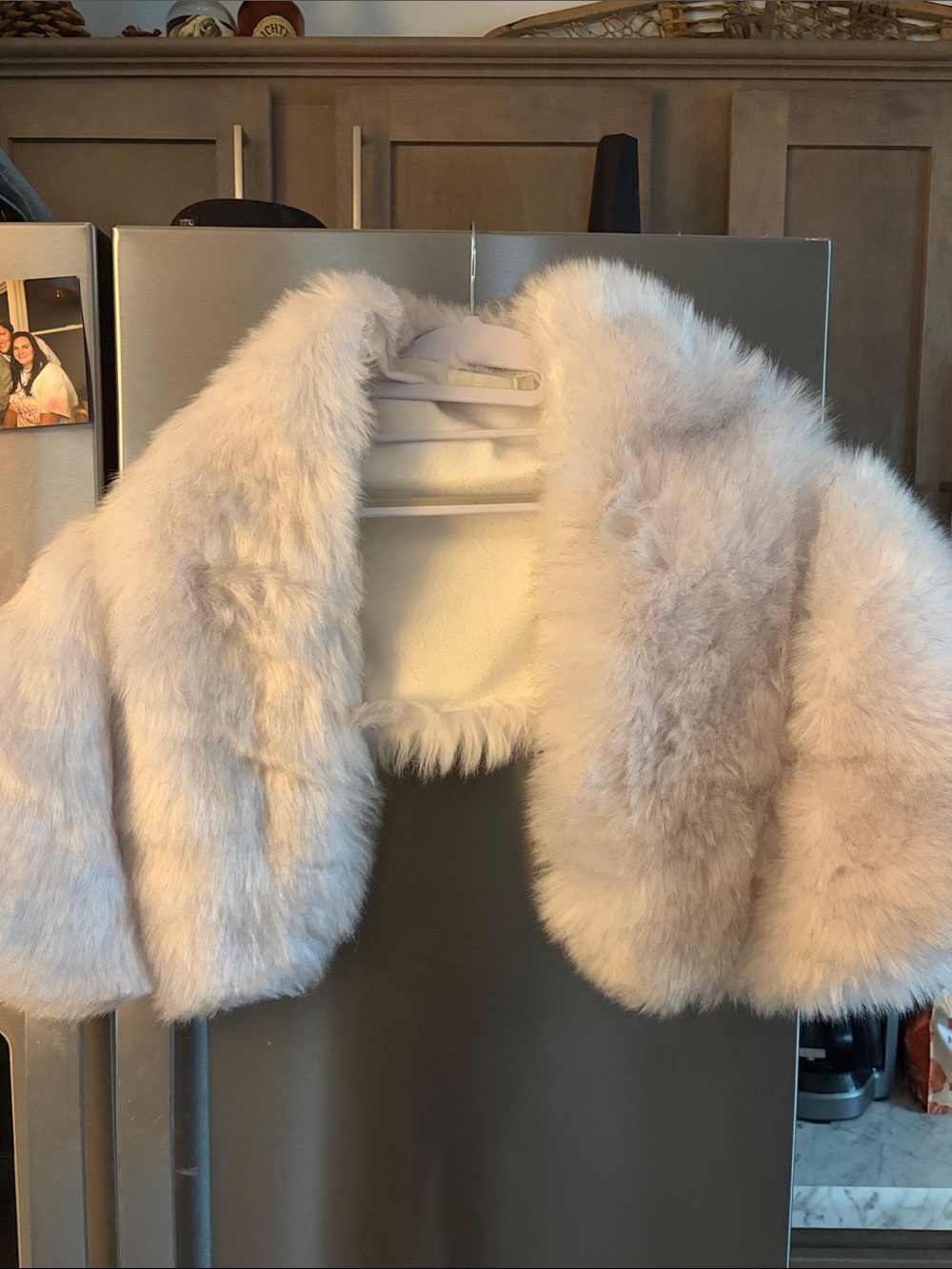 Plush Faux Fur Shrug Jacket - Light Beige